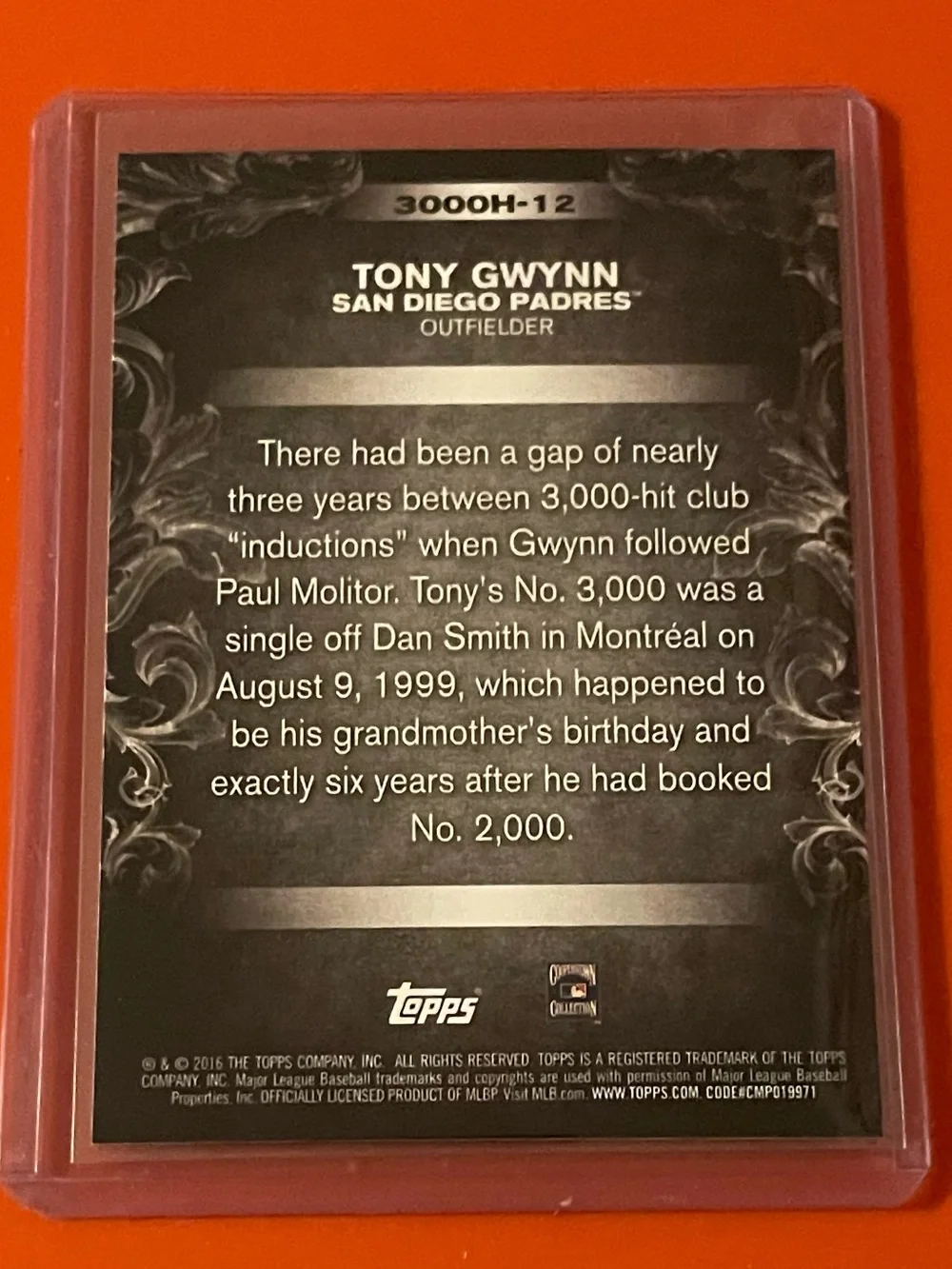 Tony Gwynn #3000H-12 2016 Topps Update [3000 Hits Club] Baseball Trading Card